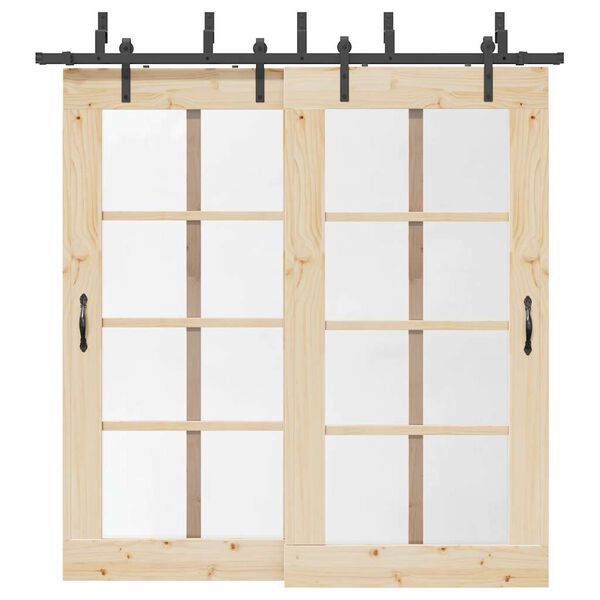 vidaXL Schiebet&uuml;rbeschlag-Set 213,5 cm Stahl Schwarz