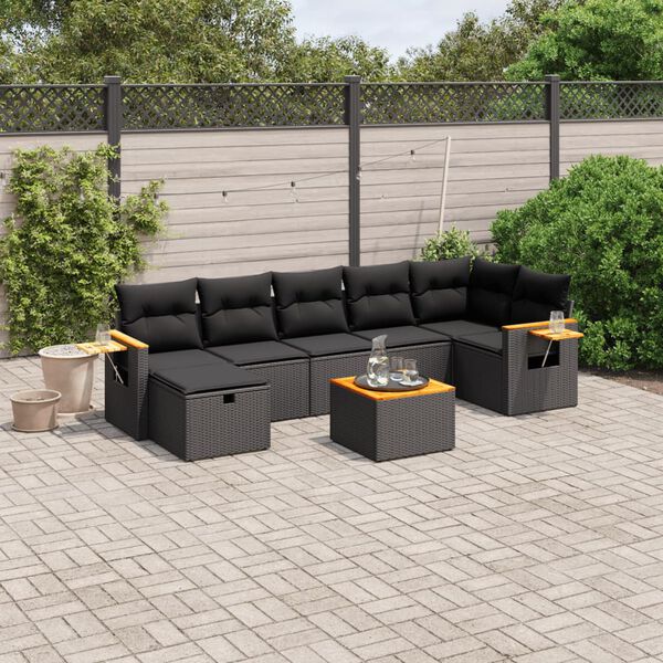 vidaXL 7-tlg. Garten-Sofagarnitur mit Kissen Schwarz Poly Rattan