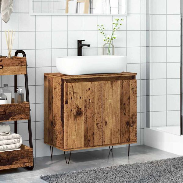 vidaXL Badschrank Altholz-Optik 58x33x60 cm Holzwerkstoff