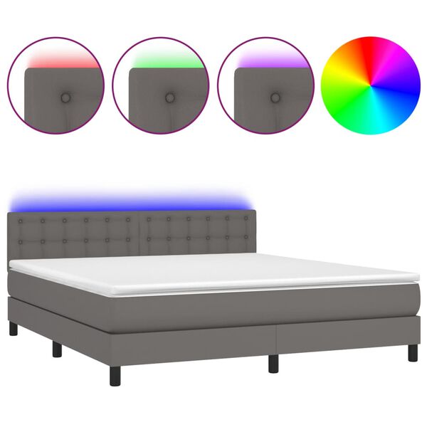 vidaXL Boxspringbett mit Matratze & LED Grau 180x200 cm Kunstleder