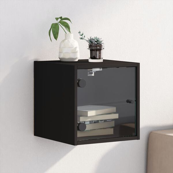 vidaXL Nachttisch mit Glast&uuml;r Schwarz 35x37x35 cm