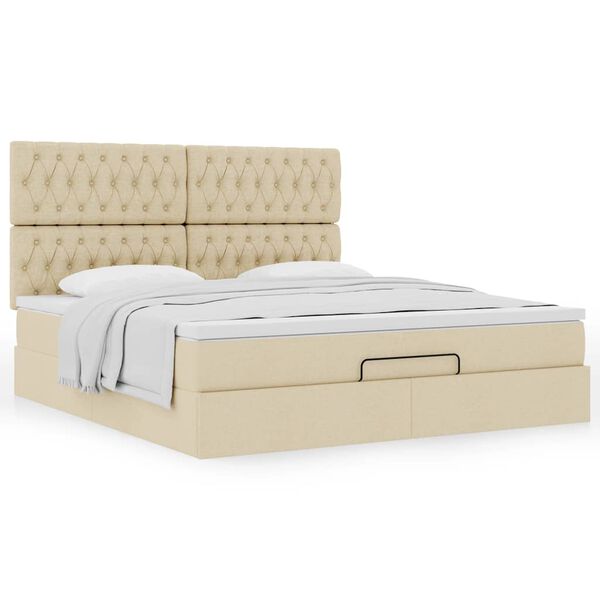 vidaXL Ottoman-Bett mit Matratze Creme 160x200 cm Stoff