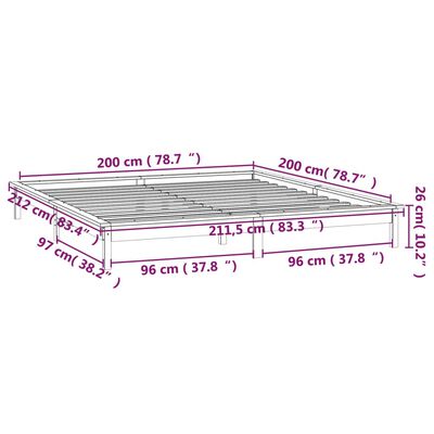 vidaXL Massivholzbett mit LEDs Grau 200x200 cm