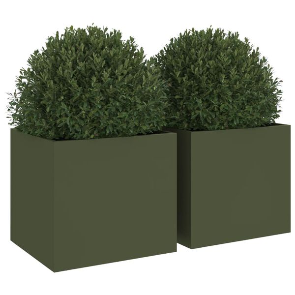 vidaXL Pflanzk&uuml;bel 2 Stk. Olivgr&uuml;n 32x30x29 cm Stahl