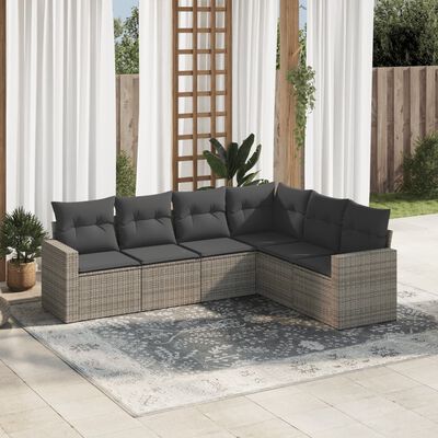 vidaXL 6-tlg. Garten-Sofagarnitur mit Kissen Grau Poly Rattan