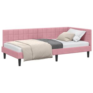 vidaXL Eckbettgestell mit Kopfteil Rosa 90 cm x 190 cm Samt