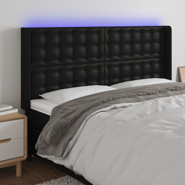 vidaXL LED Kopfteil Schwarz 163x16x118/128 cm Kunstleder