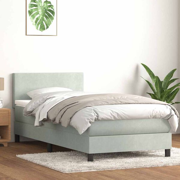 vidaXL Boxspringbett mit Matratze & LED Hellgrau 100x220 cm Samt
