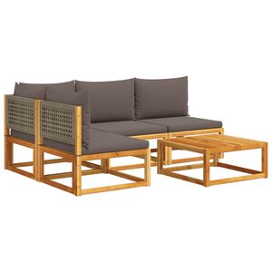 vidaXL 5-tlg. Gartensofa-Set mit Kissen Holz Akazie & Rattan