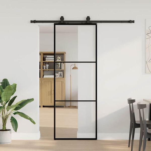 vidaXL Schiebet&uuml;r mit Beschlag Schwarz 76x205 cm ESG-Glas