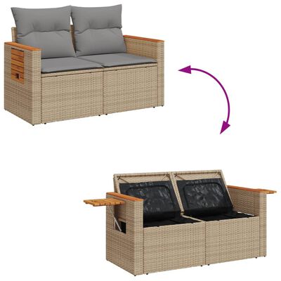 vidaXL Gartensofa mit Kissen 2-Sitzer Beige Poly Rattan