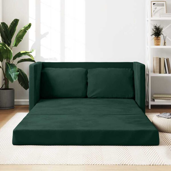 vidaXL Bodensofa mit Schlaffunktion Dunkelgr&uuml;n 122x204x55 cm Samt