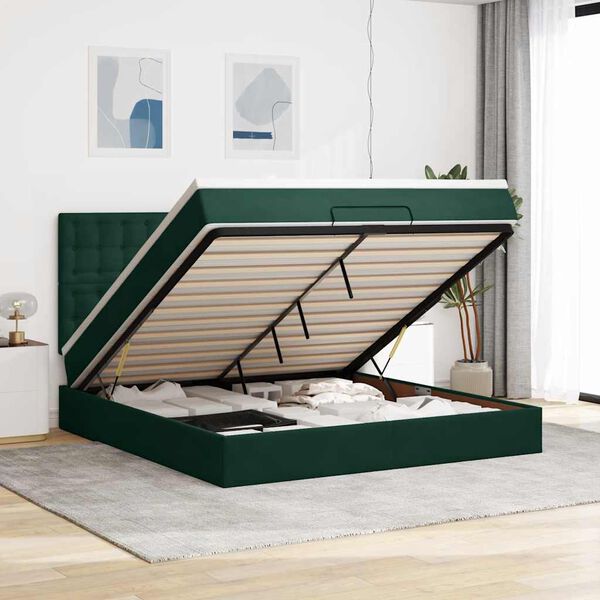 vidaXL Ottoman-Bett mit Matratzen Dunkelgr&uuml;n 180x200 cm Samt