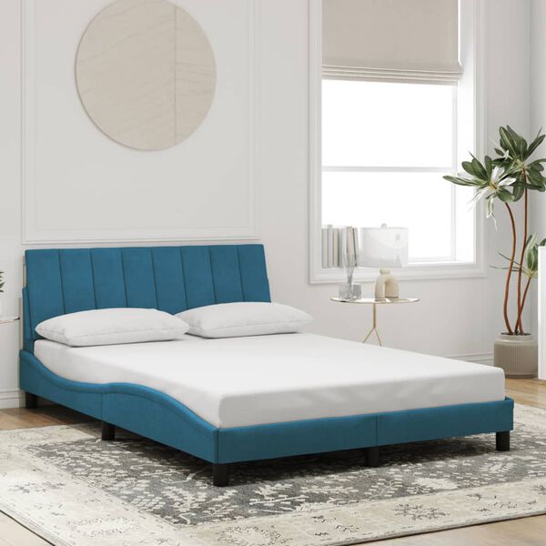 vidaXL Bettgestell mit LED ohne Matratze "Hanko" Blau 140x200 cm Samt