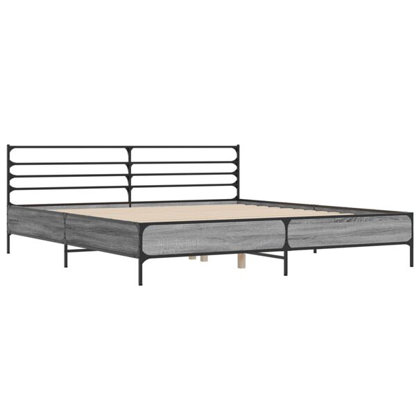 vidaXL Bettgestell Grau Sonoma 200x200 cm Holzwerkstoff und Metall