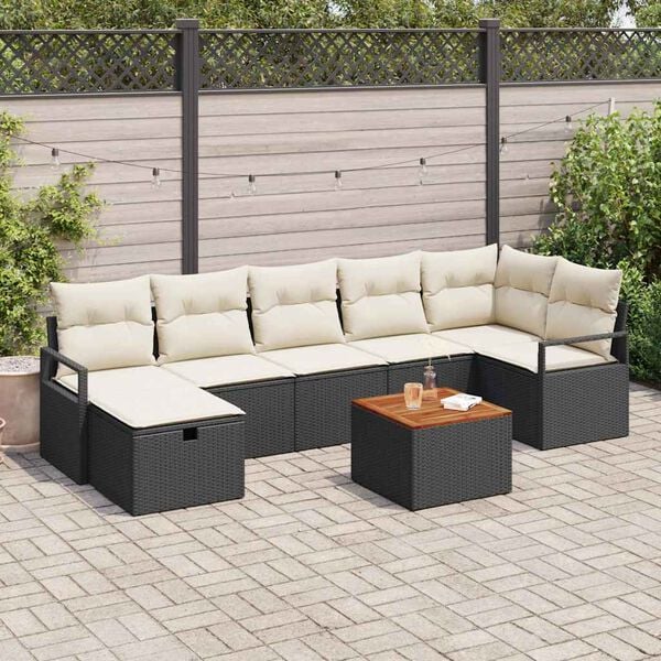 vidaXL Gartensofa-set mit Kissen 8 pcs Schwarz Poly-Rattan