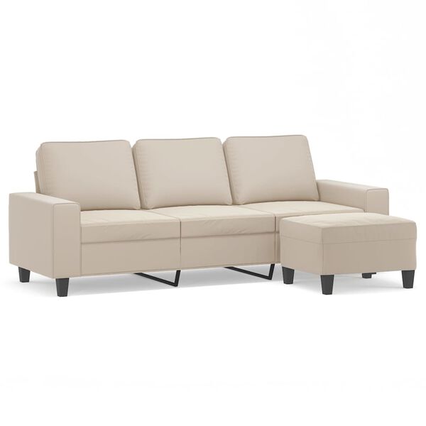 vidaXL 3-Sitzer-Sofa mit Hocker Creme 180 cm Mikrofasergewebe