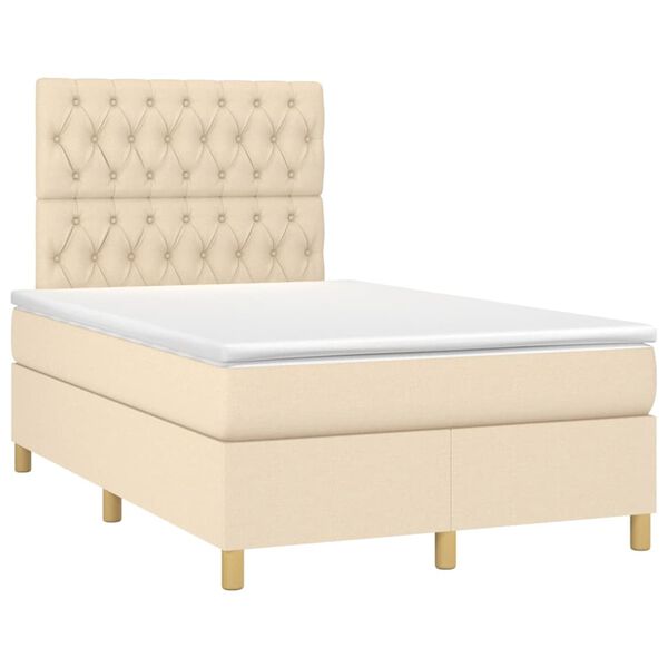 vidaXL Boxspringbett mit Matratze & LED Creme 120x200 cm Stoff