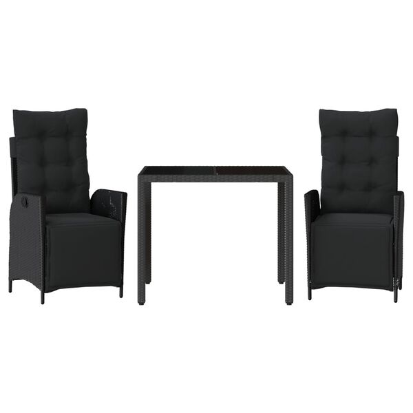 vidaXL 3-tlg. Garten-Essgruppe mit Kissen Schwarz Poly Rattan
