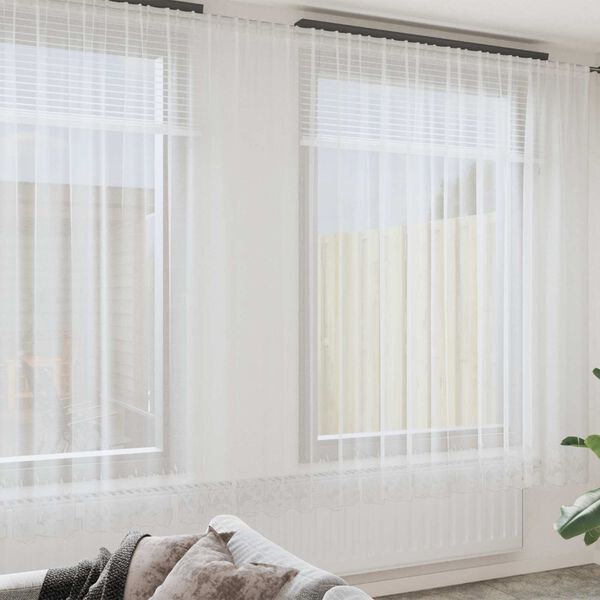 vidaXL Spitzenvorhang mit Vorh&auml;ngen Floral Wei&szlig; 300 x 500 cm Polyester