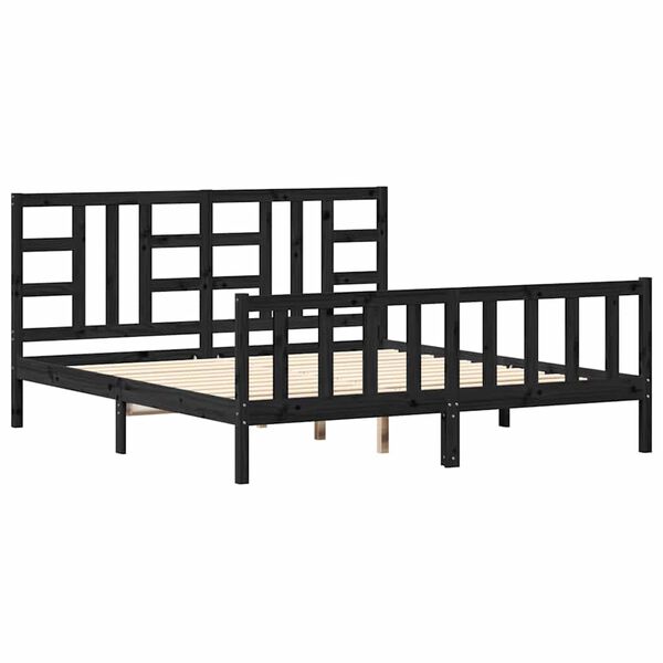 vidaXL Massivholzbett mit Kopfteil Schwarz 180x200 cm