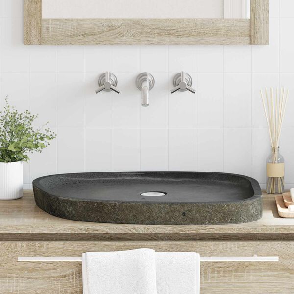 vidaXL Waschbecken Grau (38-45) x (30-35) x 15 cm Flussstein