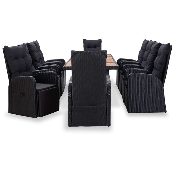 vidaXL 11-tlg. Garten-Essgruppe Poly Rattan Akazienholz Schwarz