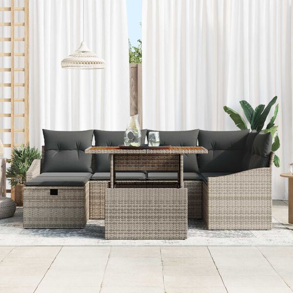 vidaXL Garten-Sofa-Set 7 pcs Grau Poly-Rattan