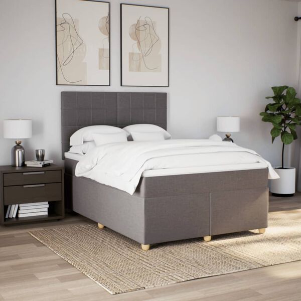 vidaXL Boxspringbett mit Matratze Taupe 140x200 cm Stoff