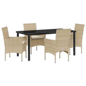 vidaXL Garten Essgruppe mit Kissen 5 pcs Beige Poly-Rattan