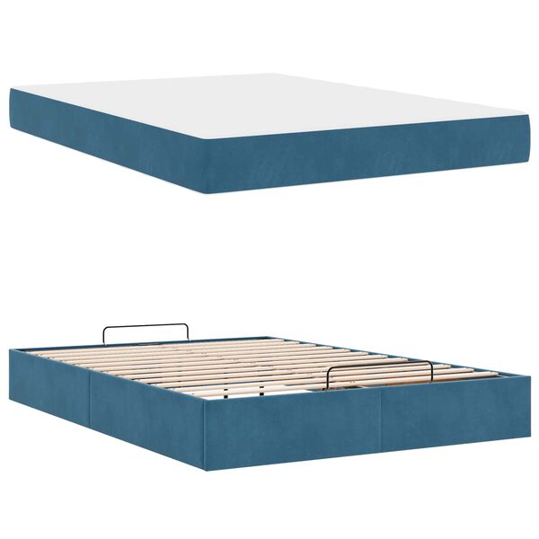 vidaXL Bettgestell mit Matratze mit Matratze 2 pcs Blau Samt