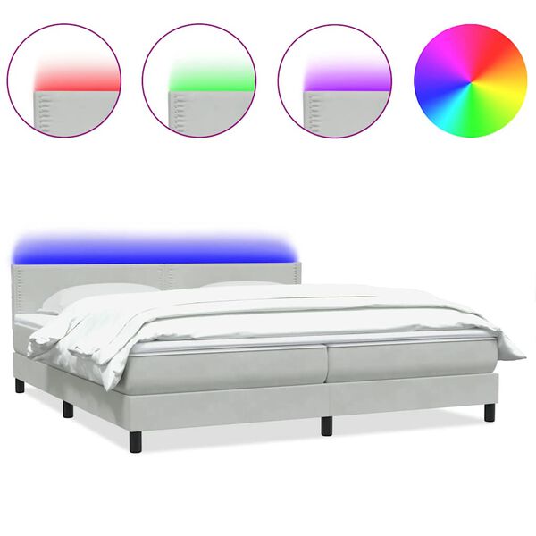 vidaXL Boxspringbett mit Matratze & LED Hellgrau 180x210 cm Samt