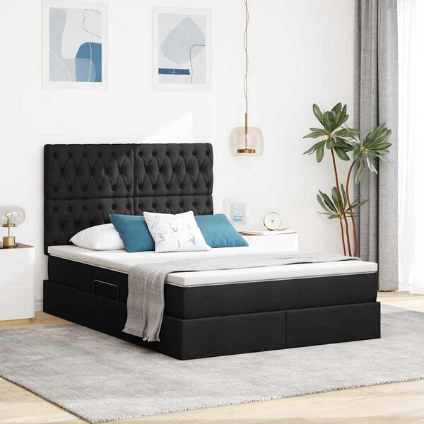 vidaXL Bett mit Stauraum und LED Schwarz 140 x 200 cm Polyester