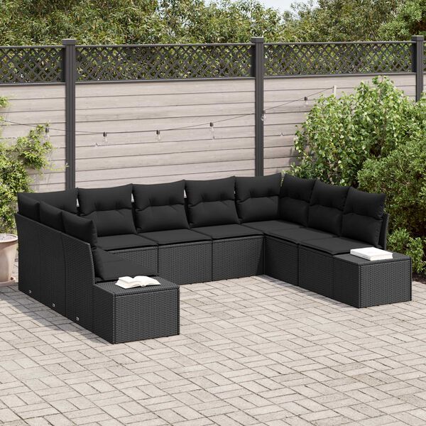 vidaXL Gartensofa-set mit Kissen 9 pcs Schwarz Poly-Rattan
