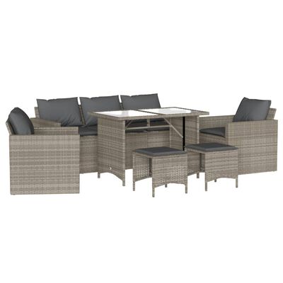 vidaXL 6-tlg. Garten-Sofagarnitur mit Kissen Hellgrau Poly Rattan