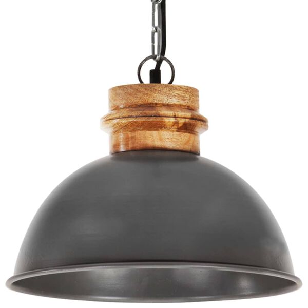 vidaXL H&auml;ngelampe Industriestil Grau Rund 32 cm E27 Mango Massivholz