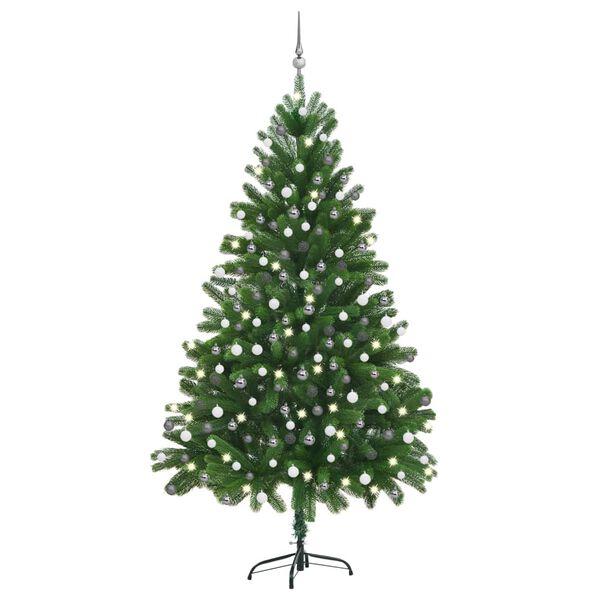 vidaXL K&uuml;nstlicher Weihnachtsbaum Beleuchtung & Kugeln 210 cm Gr&uuml;n