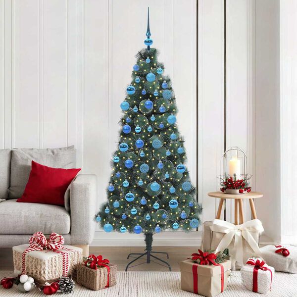 vidaXL K&uuml;nstlicher vorbeleuchteter Weihnachtsbaum mit Kugelset 180 cm