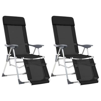 vidaXL Klappbare Liegestühle mit Fußteil 2 Stk. Schwarz Textilene