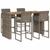 vidaXL 5-tlg. Gartenbar-Set mit Kissen Grau Poly Rattan Akazie