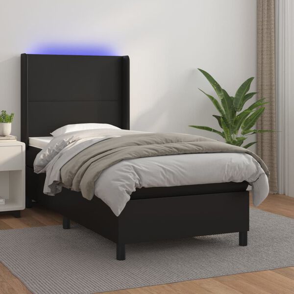 vidaXL Boxspringbett mit Matratze & LED Schwarz 80x200 cm Kunstleder