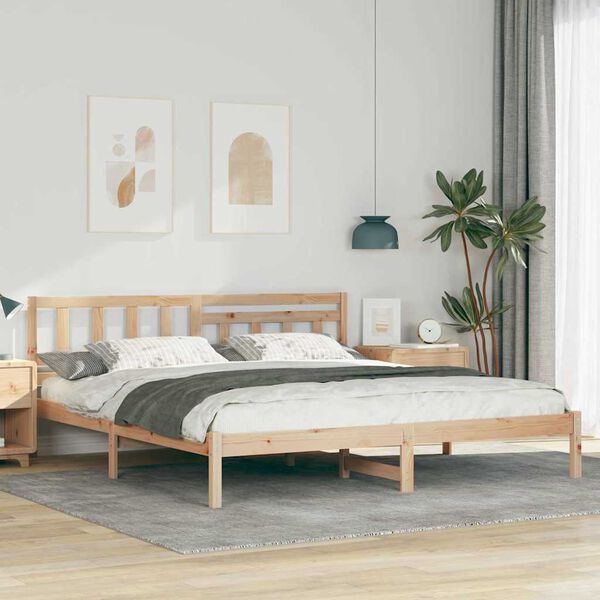 vidaXL Bettrahmen mit Kopfteil Braun 180 x 200 cm Massives Kiefernholz