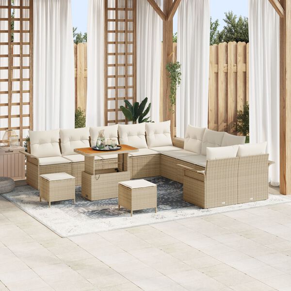 vidaXL Garten-Sofa-Set mit Kissen mit Speicher 13 pcs Beige und Creme