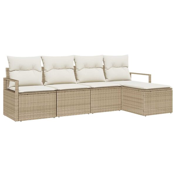 vidaXL Sofa Set mit Kissen 5 pcs Beige und Creme Poly-Rattan