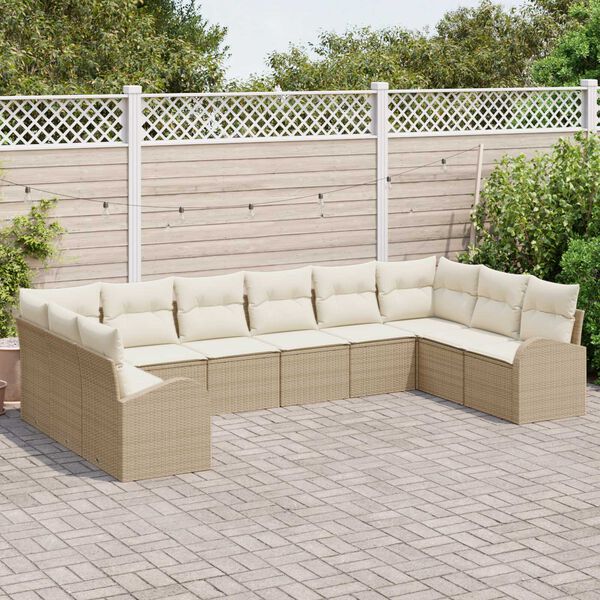 vidaXL Gartensofa-set mit Kissen 10 pcs Beige und Wei&szlig; Poly-Rattan