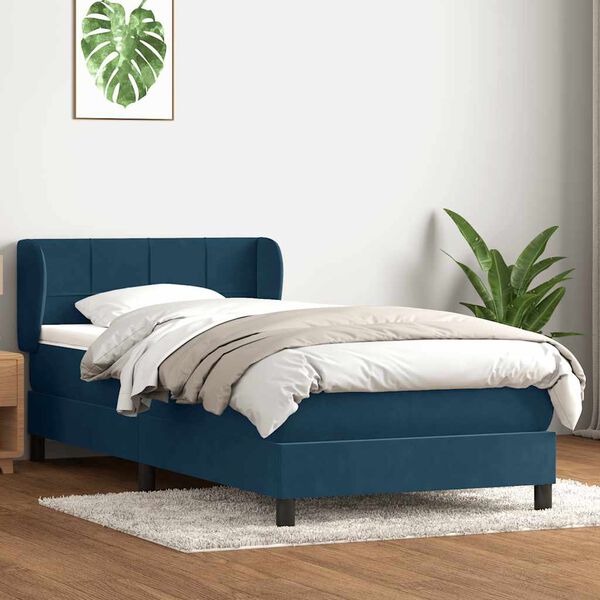 vidaXL Boxspringbett mit Matratze Dunkelblau 80x210 cm Samt