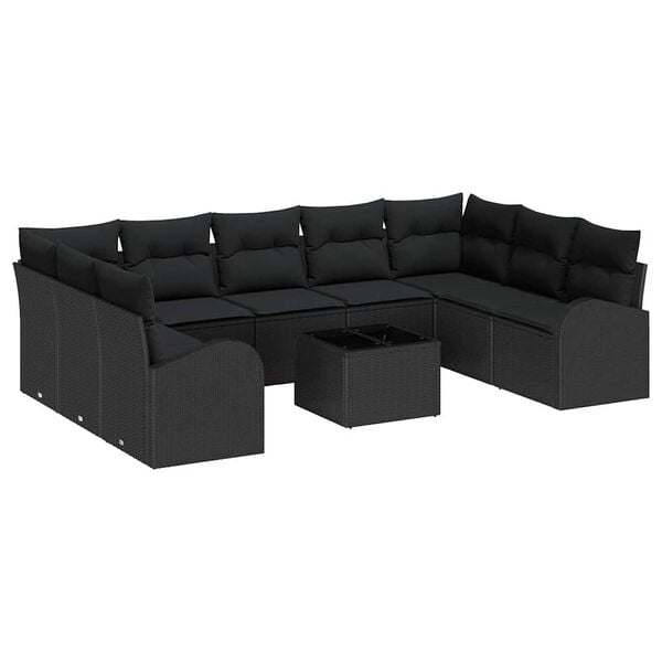 vidaXL Sofa Set mit Kissen mit Speicher 10 pcs Schwarz Poly-Rattan