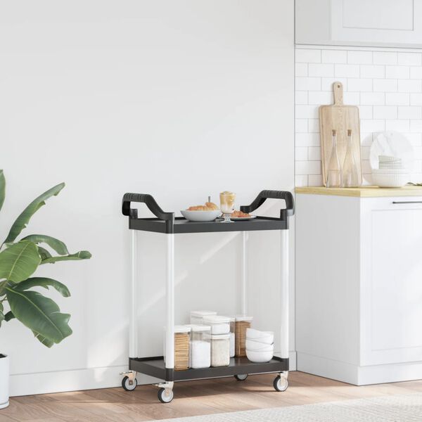 vidaXL Rollwagen mit 2 Etagen Schwarz 81x41x92 cm Aluminium