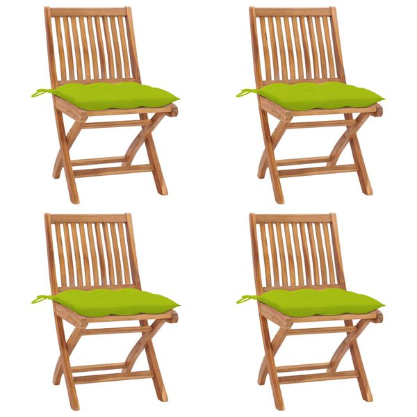 vidaXL Klappbare Gartenst&uuml;hle mit Kissen 4 Stk. Massivholz Teak