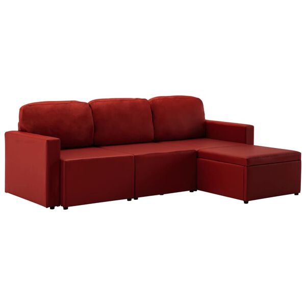 vidaXL Modulares 3-Sitzer Schlafsofa Weinrot Kunstleder